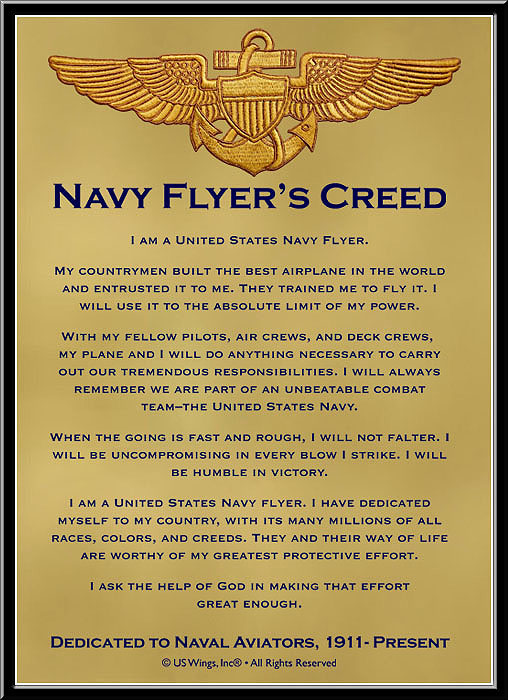 Navy Flyers Creed Wings of Gold lining