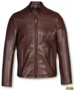 Schott® Waxed Natural Pebbled Cowhide Cafe Leather Jacket