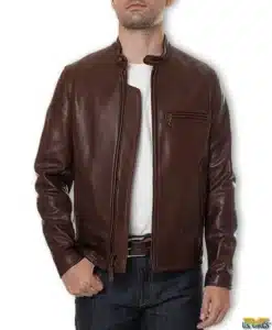 Schott® Waxed Natural Pebbled Cowhide Cafe Leather Jacket