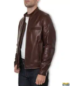 Schott® Waxed Natural Pebbled Cowhide Cafe Leather Jacket