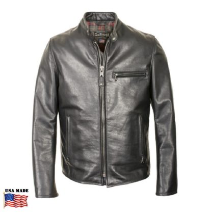 Schott® Men's Classic Horsehide Black Leather Racer Motorcycle Jacket ...